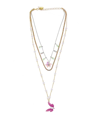 Betsey Johnson Faux Stone Garden Glam Dragonfly Layered Necklace