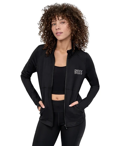 Dkny Sport Women's Rhinestone-Logo Mock-Neck Jacket