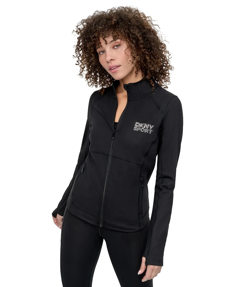 Dkny Sport Women's Rhinestone-Logo Mock-Neck Jacket