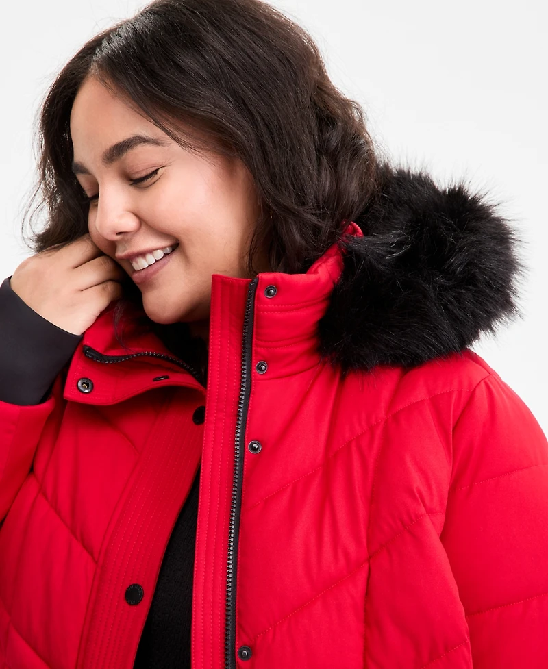 Michael Kors Plus Faux-Fur-Trim Hooded Puffer Coat, Exclusively at Macy's