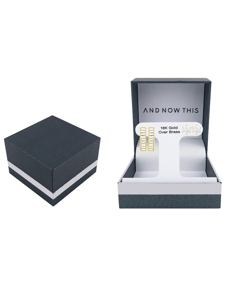 and Now This Crystal Duo Stud Baguette Hoop Earring Set