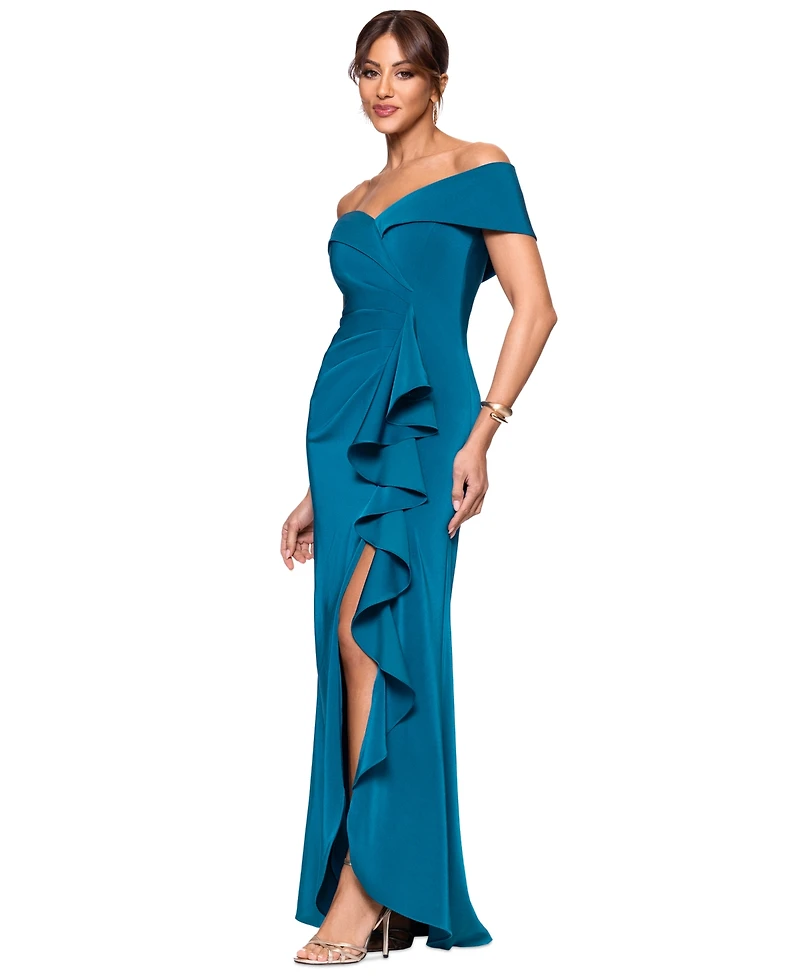 Xscape Women's Faile Satin Off-The-Shoulder Gown