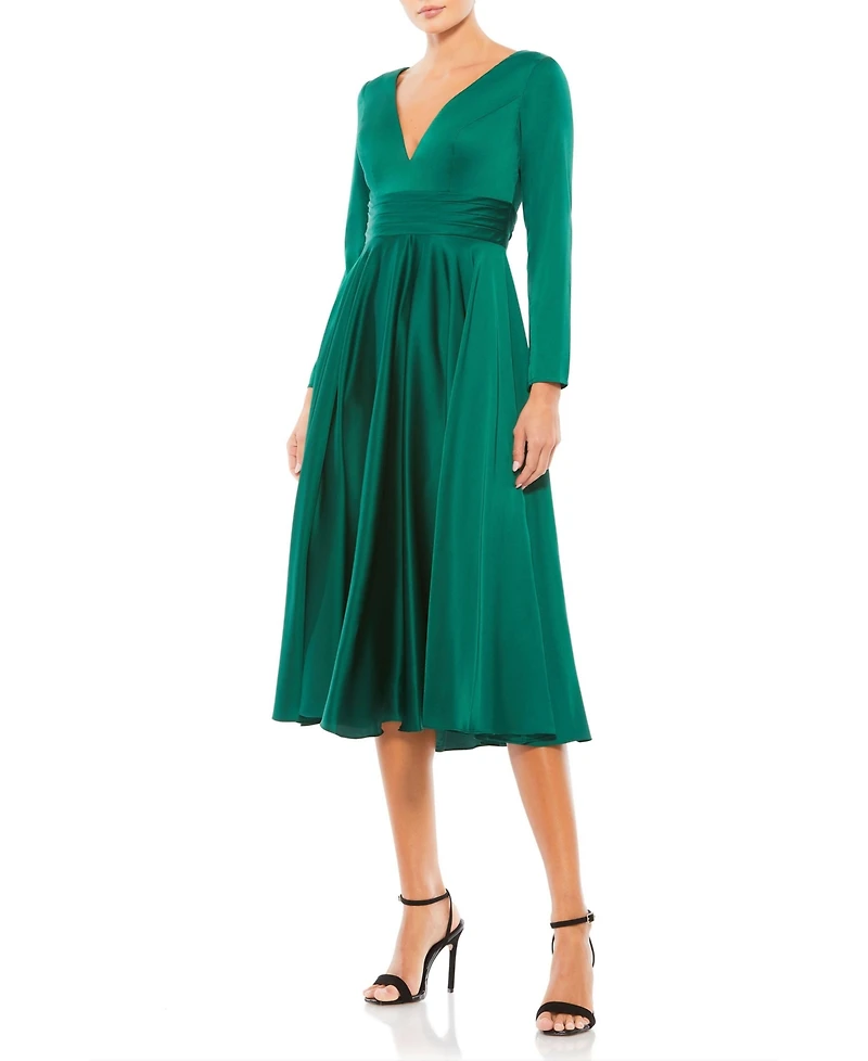 Mac Duggal Women's Ieena Long Sleeve A Line Midi Dress