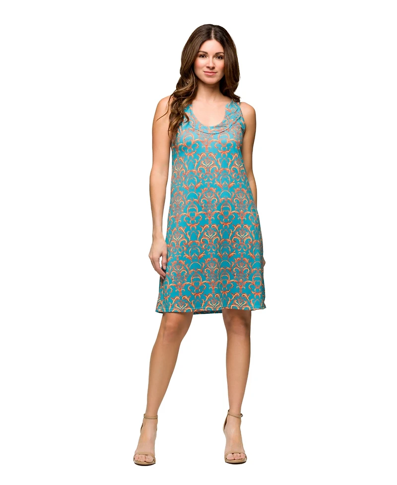 24seven Comfort Apparel Women's Teal Sleeveless Knee Length Shift Dress