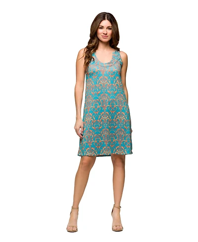 24seven Comfort Apparel Women's Teal Sleeveless Knee Length Shift Dress