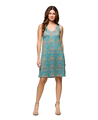 24seven Comfort Apparel Women's Teal Sleeveless Knee Length Shift Dress