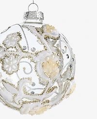 Holiday Lane Gilded Glamour Glass Clear Floral Ball Ornament, Macy's Exclusive