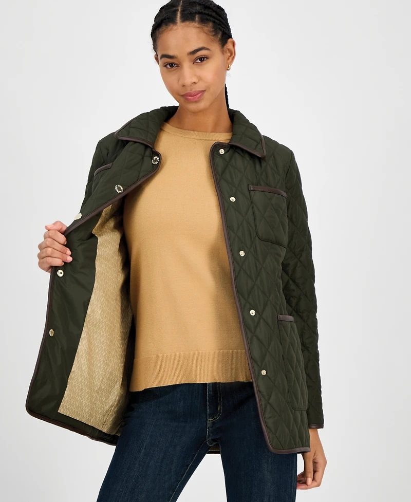 Michael Kors Women's Faux-Leather-Trim Quilted Coat, Exclusively at Macy's