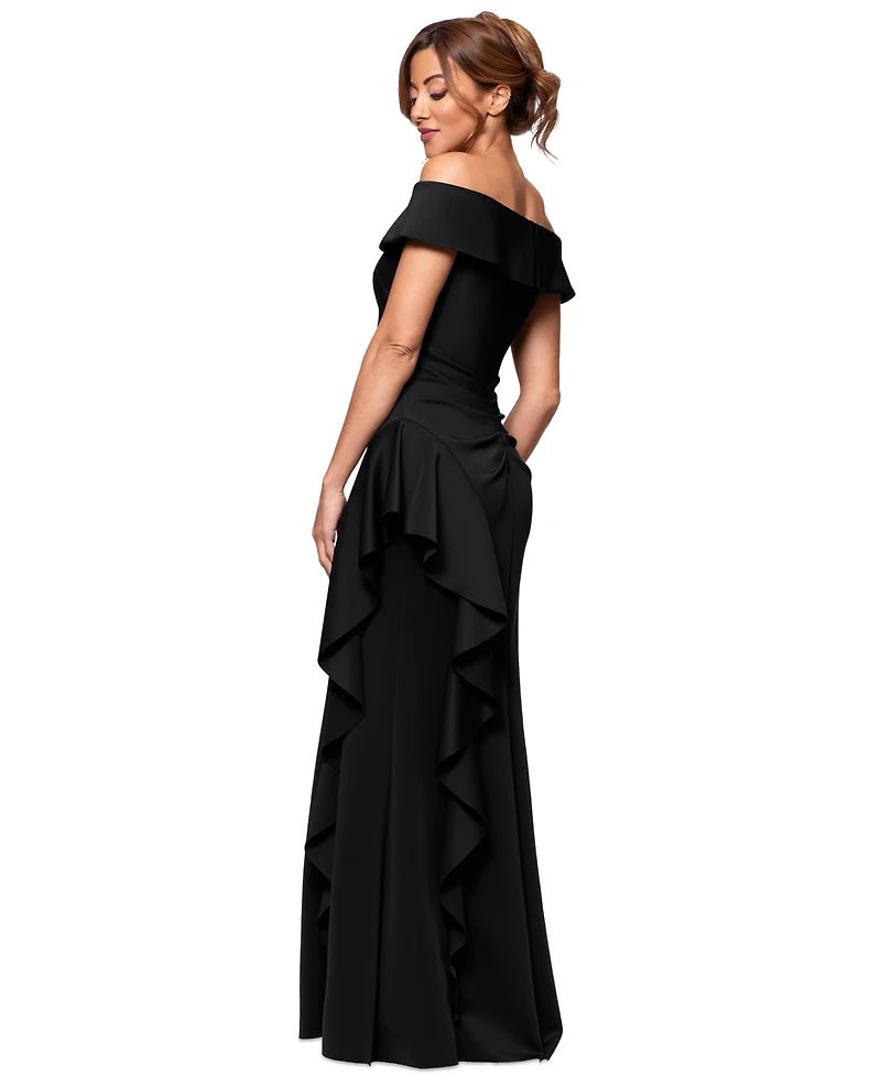 Xscape Women's Off-The-Shoulder Ruffled Side-Slit Gown