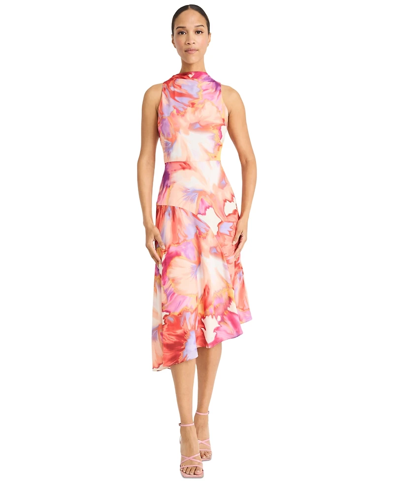 Maggy London Women's Printed Asymmetric-Hem Midi Dress