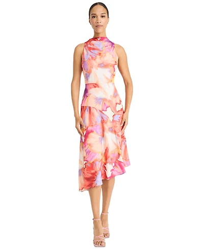 Maggy London Women's Printed Asymmetric-Hem Midi Dress