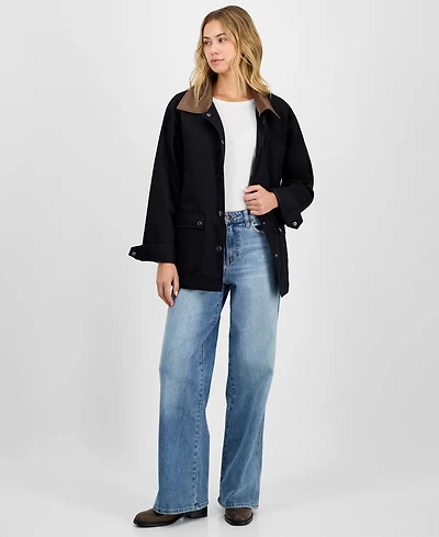 Maralyn & Me Juniors' Contrast-Collar Snap-Front Barn Jacket, Exclusively at Macy's