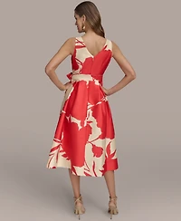 Donna Karan New York Women's Printed Tie-waist V-neck A-line Dress