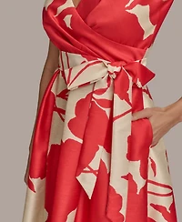 Donna Karan New York Women's Printed Tie-waist V-neck A-line Dress