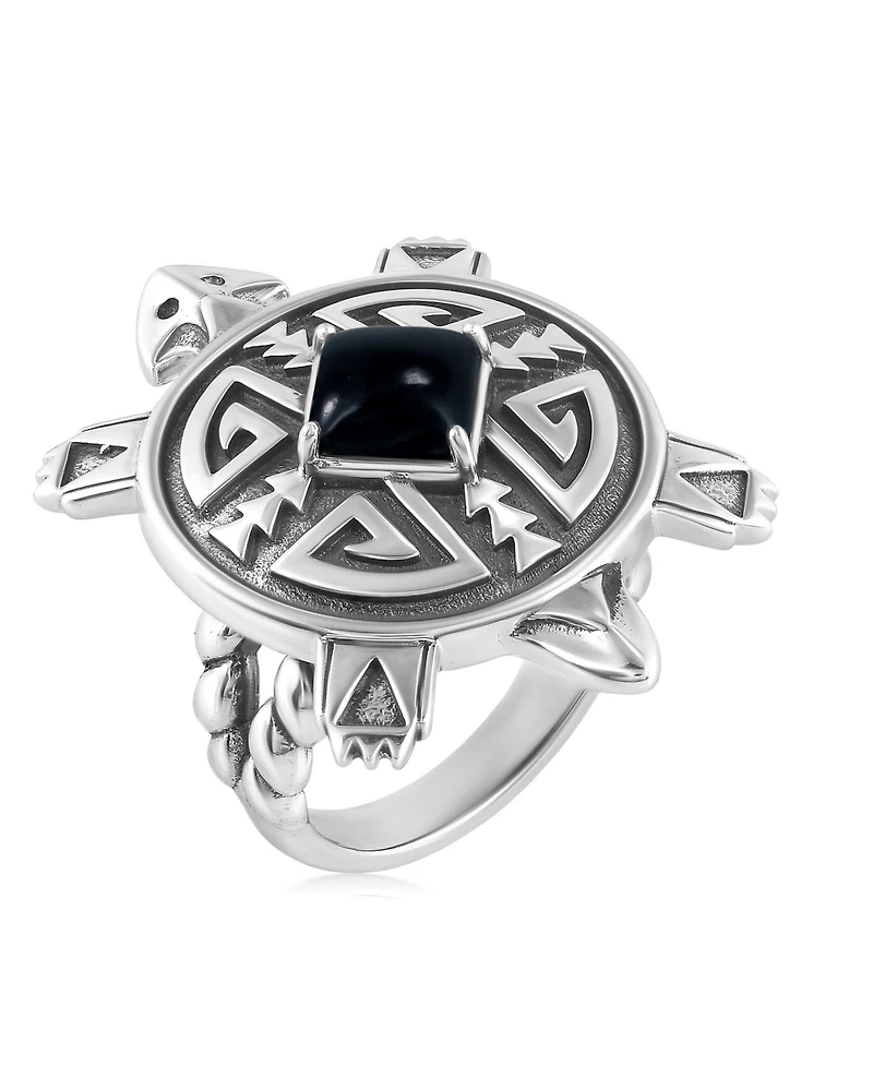 Sterling Silver Black Onyx Fritz Casuse Split Shank Turtle Ring,