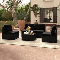 5 Piece Outdoor Furniture Set with Seat & Back Cushions Tempered Glass Tabletop