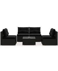 5 Piece Outdoor Furniture Set with Seat & Back Cushions Tempered Glass Tabletop