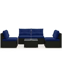 5 Piece Outdoor Furniture Set with Seat & Back Cushions Tempered Glass Tabletop