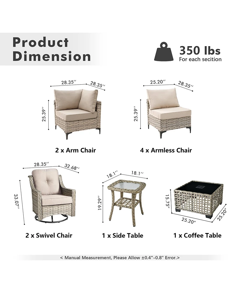 Xizzi 10 Piece Outdoor Patio Furniture with Swivel Rocking Chairs,All Weather Rattan Wicker Sectional Coversation Set Solar Coffee Table, Single
