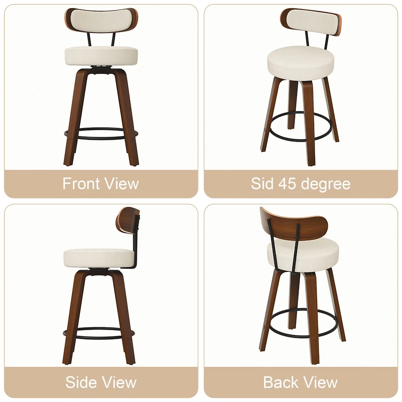 Dyhome 24 inches Bar Stools Set of 3, Modern Counter Height Bar Stools with Wood Back, Boucle Fabric Upholstered Barstools for Home, Cafe