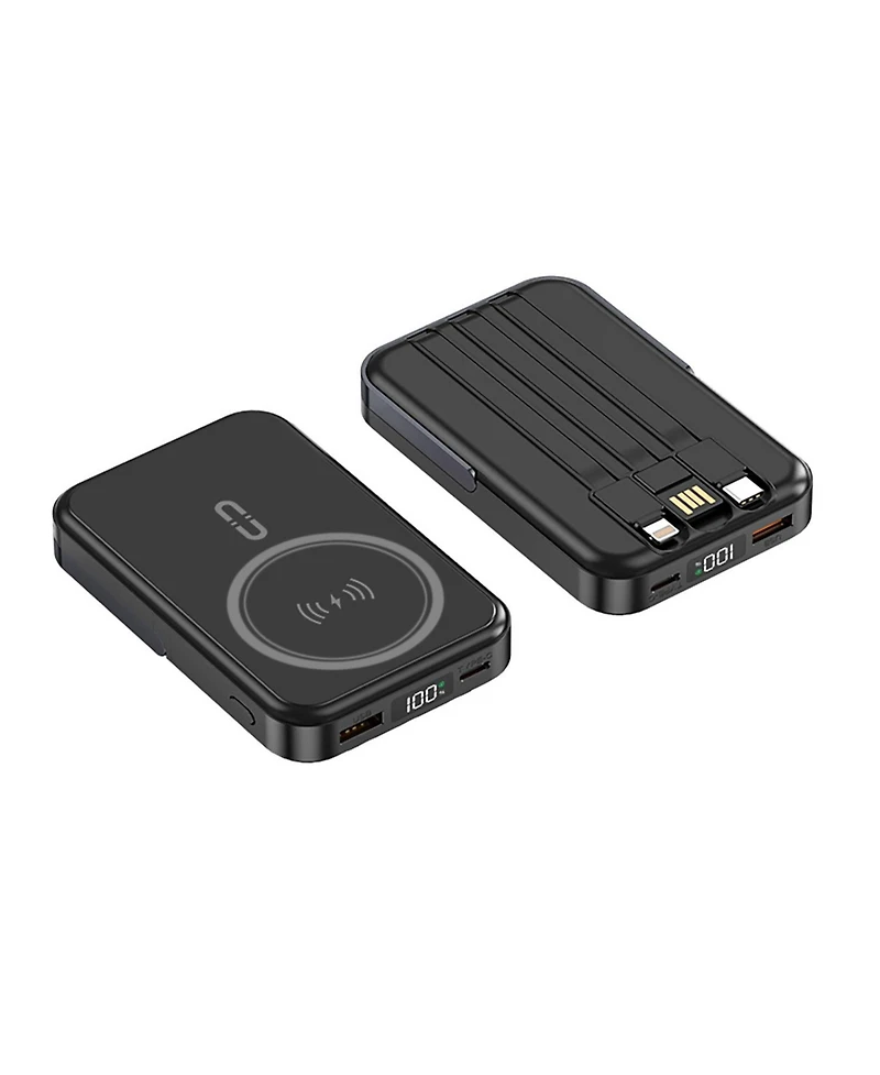 10000mAh Magnetic Power Bank w/ Stand- 3 Cables & Wireless Charging