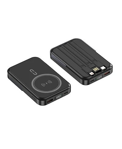 10000mAh Magnetic Power Bank w/ Stand- 3 Cables & Wireless Charging