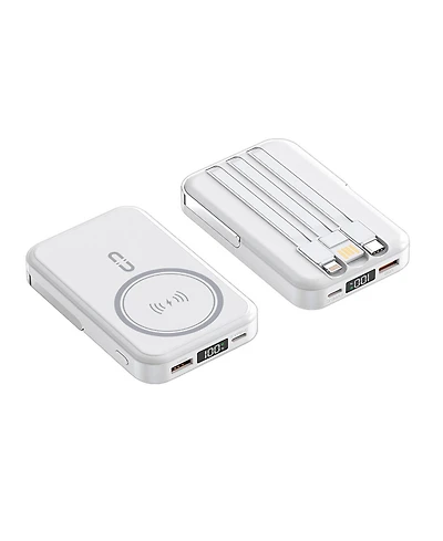 10000mAh Magnetic Power Bank w/ Stand- 3 Cables & Wireless Charging