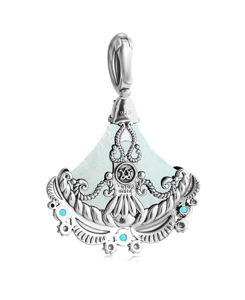 Sterling Silver White Mother of Pearl and Sleeping Beauty Turquoise Fan Pendant Enhancer