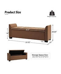 Monica 57.75"Wide Tufted Storage Bench with Flared Arms