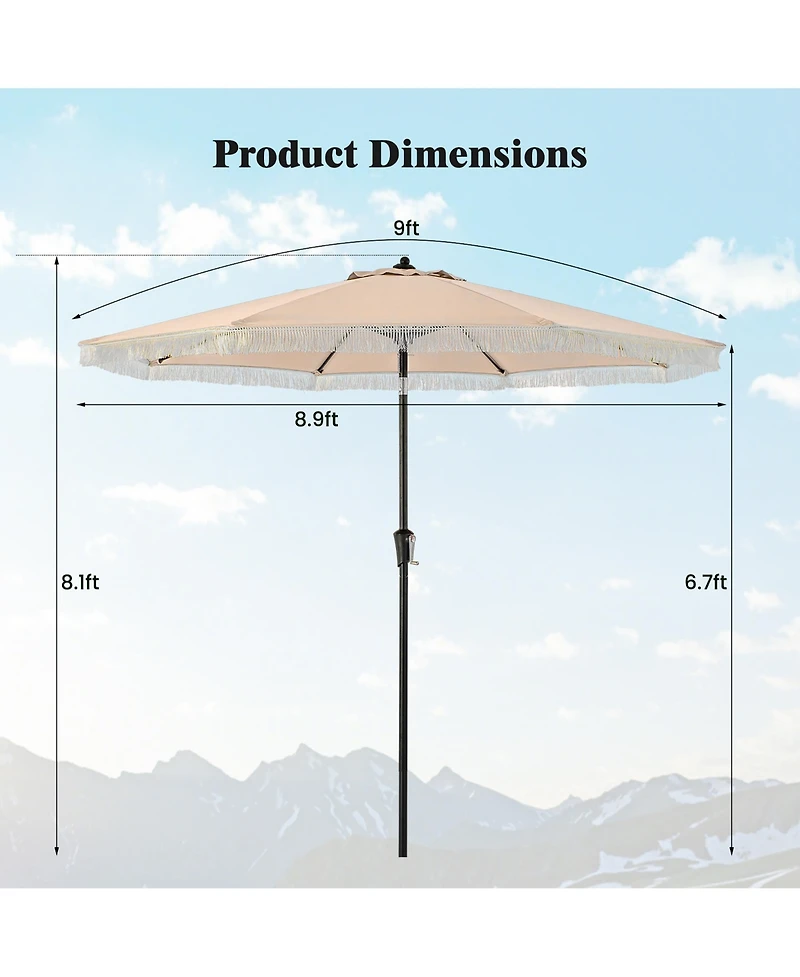 Gymax 9 Ft Patio Umbrella 2-Tier Market Table w/ Crank Handle Push Button Tilt