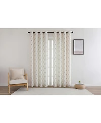Kate Aurora 1 Piece Vienna Lux Embroidered Linen Blend Semi Sheer Grommet Window Curtain Panel - 84 in. Long