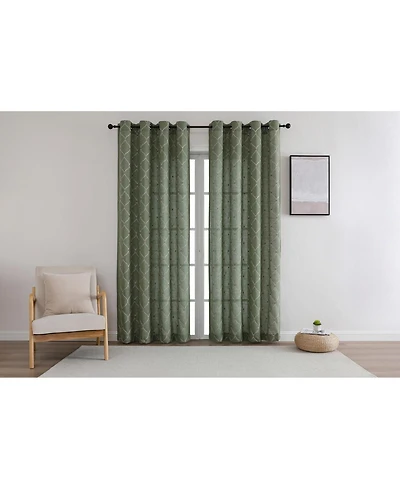 Kate Aurora 1 Piece Vienna Lux Embroidered Linen Blend Semi Sheer Grommet Window Curtain Panel - 84 in. Long