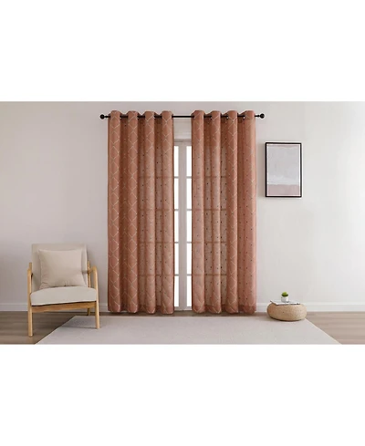 Kate Aurora 1 Piece Vienna Lux Embroidered Linen Blend Semi Sheer Grommet Window Curtain Panel - 84 in. Long