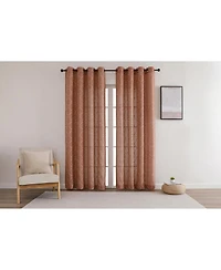 Kate Aurora 1 Piece Vienna Lux Embroidered Linen Blend Semi Sheer Grommet Window Curtain Panel - 84 in. Long