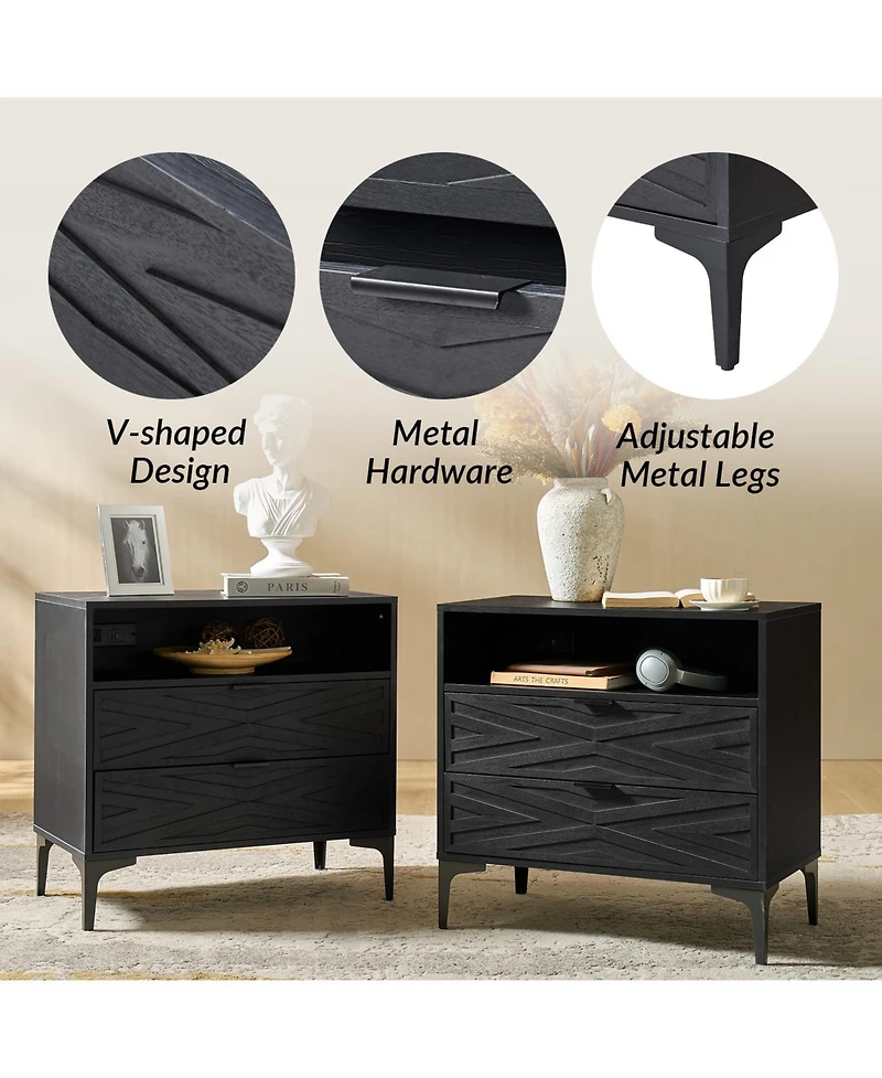 Auguste 2-Drawer Nightstand with Charging Port