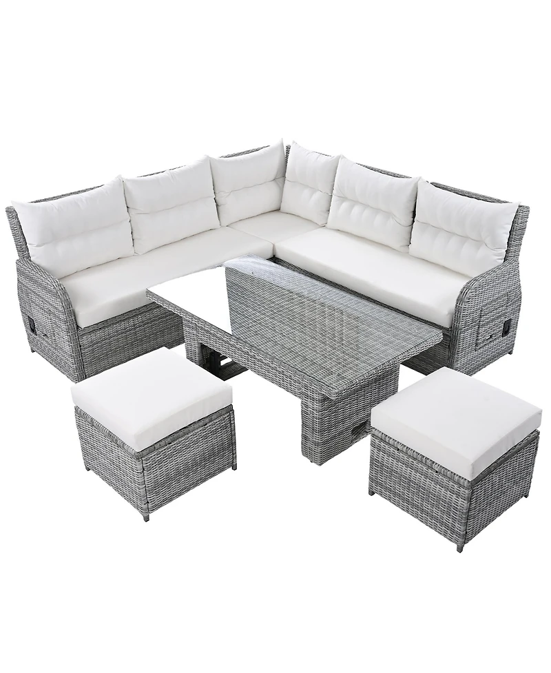 Mondawe Outdoor Furniture Set Patio Rattan with an Adjustable Table
