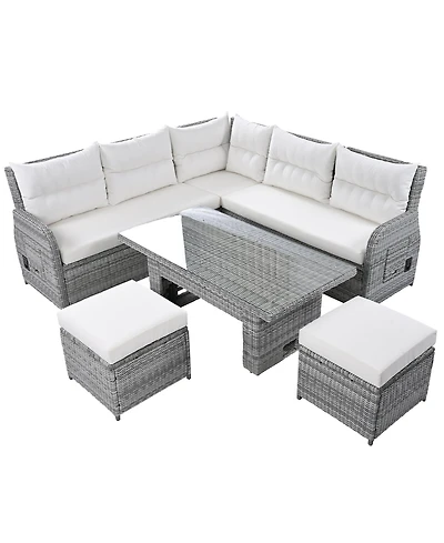 Mondawe Outdoor Furniture Set Patio Rattan with an Adjustable Table