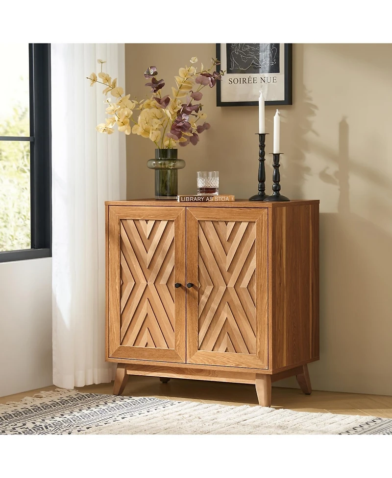 Tobias Midcentury 30"Tall 2 Door Accent Cabinet with Solid Wood Legs