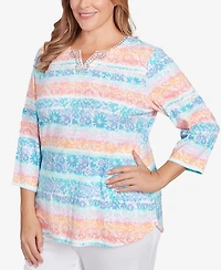 Ruby Rd. Plus Watercolor Stripe Print Top