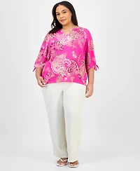 Jones New York Plus Paisley-Print Tie-Sleeve Blouse