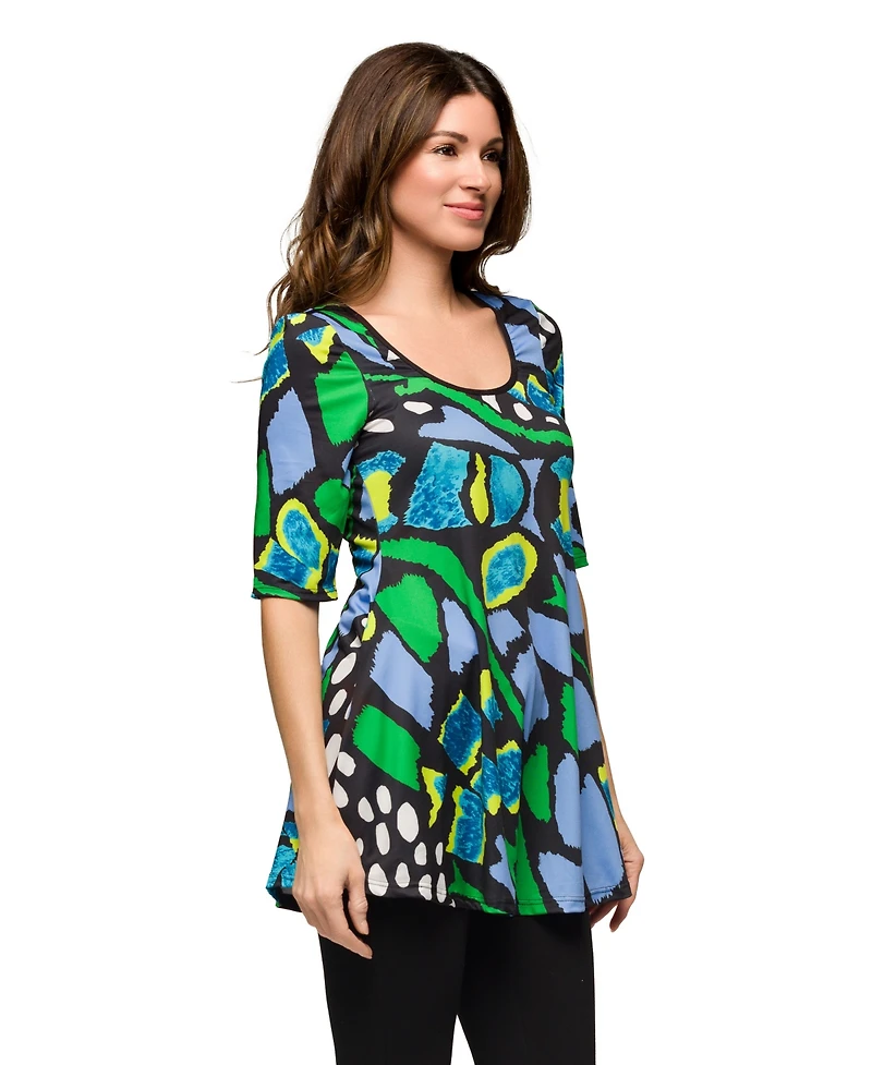 24seven Comfort Apparel Women's Elbow Sleeve Casual Tunic Scoop Neckline Top