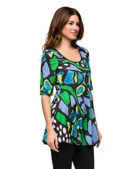 24seven Comfort Apparel Women's Elbow Sleeve Casual Tunic Scoop Neckline Top
