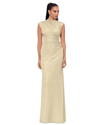 Betsy & Adam Petite Ruched Metallic Crinkle Gown