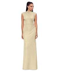 Betsy & Adam Petite Ruched Metallic Crinkle Gown