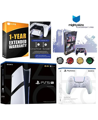 Sony PlayStation 5 Pro with Extra Controller, Dual Charging Dock and MightySkins Decal Voucher Plus 1 Year Cps Extended Warranty