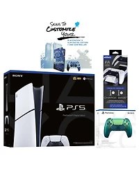 Sony PlayStation 5 Slim Digital PS5 with Extra Chroma Indigo Controller, Dual Charging Dock and MightySkins Voucher Bundle