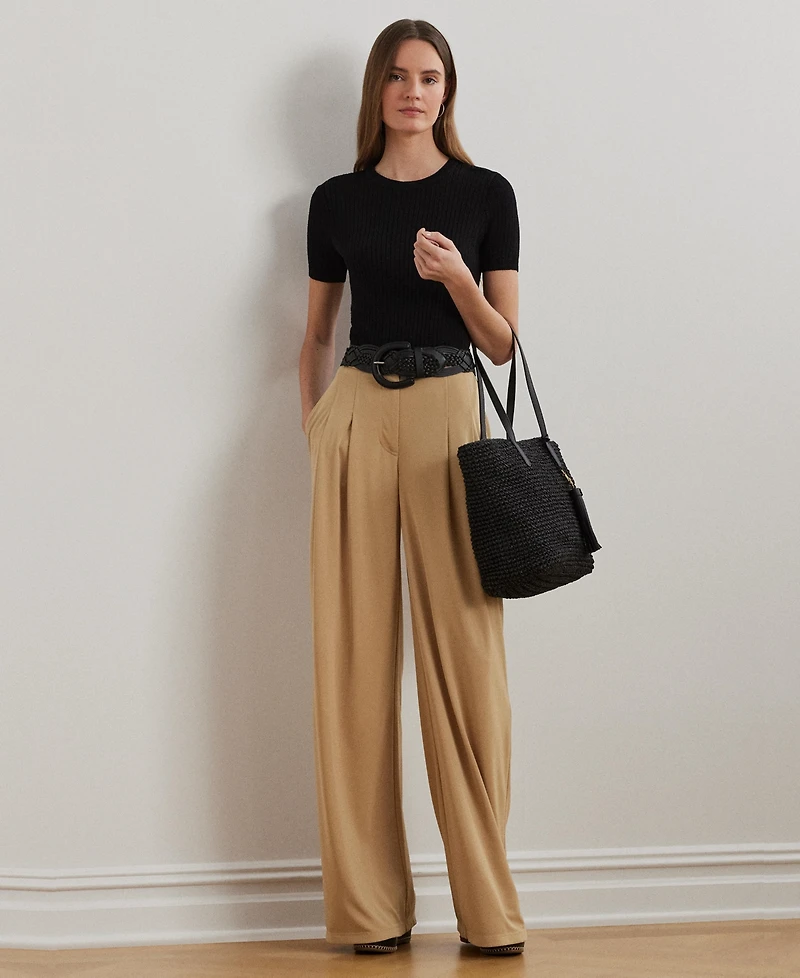 Lauren Ralph Women's Pleated Stretch Jersey Wide-Leg Pants
