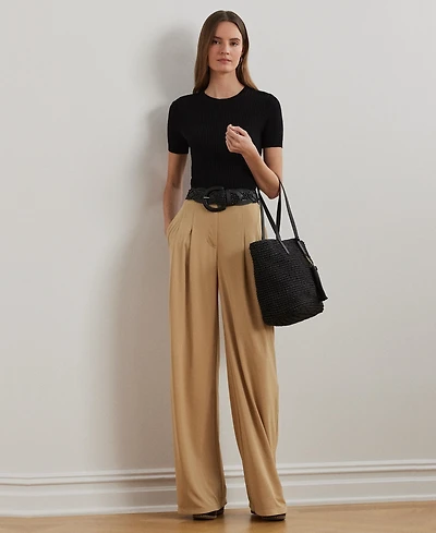 Lauren Ralph Women's Pleated Stretch Jersey Wide-Leg Pants