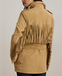 Lauren Ralph Women's Fringe-Trim Belted Goat-Suede Jacket