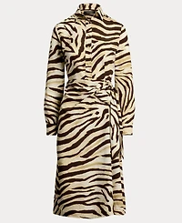 Lauren Ralph Women's Zebra-Print Tie-Front Crepe Shirtdress